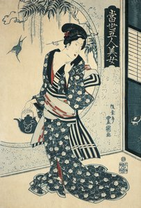 ティーポットを持つ若い女性 作： Toyokuni II