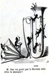 黒人医師に手傷を負わされるサックス氏。(Adolphe (Adolph) Sax、サックスの発明者(1814-1894)。 作： Nadar