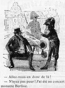 ヘクトル・ベルリオーズ（1803-1869）の作品を題材にした漫画で、ナダールが1856年に「Journal pour rire」のためにデザインしたものです。 作： Nadar