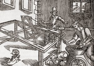 絹巻き、エドワード・ウィリアムの「Virginia Truly Valued」（1650年）の絵の複製、「The Century Illustrated Monthly Magazine」（1884年発行）より（リトグラフ