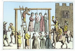 イギリスでの魔女の処刑（彫刻）（後に着色） 作： (after) English School