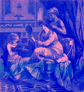 ローマ人女性のトイレ姿（1880年頃発行の「The Illustrated History of the World」の挿絵）（デジタル処理による拡大画像