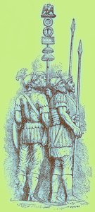 ローマ軍の兵士、1897年に出版されたH. O. Arnold-Forster著「History of England」の挿絵（デジタル処理された画像 作： (after) English School