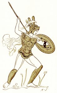 ルーヴル美術館の花瓶に描かれたサムナイト族の戦士（1884年に出版されたVictor Duruy著「History of Rome」の挿絵より）（デジタル処理された画像 作： (after) English School