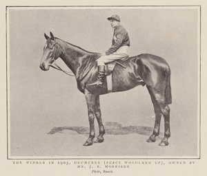 1903年グランドナショナルの勝馬ドラムクリー（モノクロ写真）