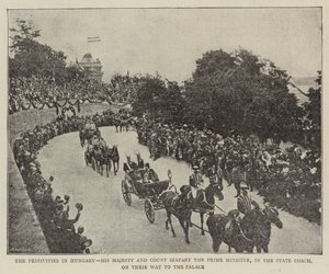 ハンガリーの祝祭、宮殿に向かう陛下とサパリー伯爵（首相）の馬車（モノクロ写真 作： (after) English photographer