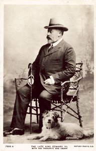 故エドワード 7 世と愛犬シーザー (白黒写真)