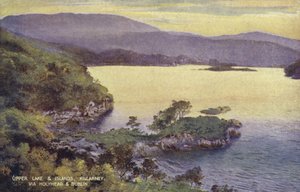 Upper Lake and Islands, Killarney, via Holyhead e Dublin (foto colorida) 作： (after) English photographer