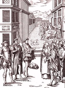 トランペットを吹き鳴らす町の号令係 作： (after) Flemish School