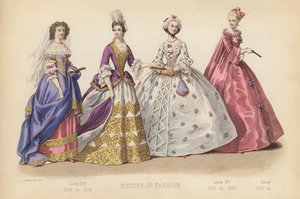 フランスのファッションルイ14世1668年～1694年、ルイ15世1720年～1760年、ルイ1720年～（カラー版画）