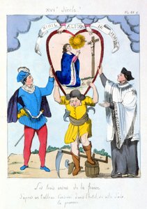 エクス・アン・プロヴァンスの市庁舎に保存されている絵画に描かれたフランスの3つの秩序。1789年の革命後の3つの修道会の不平等についての漫画。