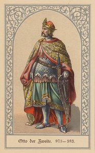 オットー2世、ドイツ・イタリア王、神聖ローマ皇帝（カラーリトグラフ） 作： (after) German School