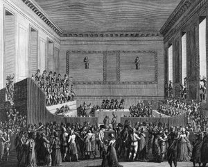 フランス革命の戦争と反革命運動共和国の第3期フローラル年12月（1795年5月1日）に革命法廷で裁かれたアントワーヌ・カンタン・フキエ・ド・ティンヴィル（dit Fouquier Tinville）（1746-1795）。ジラルデの後にベルソーが描いた版画 作： (after) Girardet