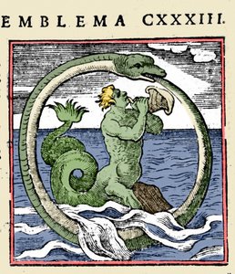 トリトンとウロボロス、アンドレア・アルシアティのイラスト「Emblemata」（Emblematum libellus）（カラーリトグラフ版 作： (after) Italian School