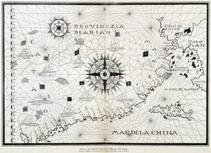 ベニスの市立博物館の図書館に保存されているオリジナルに基づく、16 世紀の地図帳のコンパスソールの地図 作： (after) Italian School