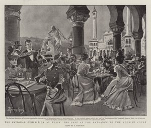 トリノの内国博覧会、ムーア人のコートの入り口にあるカフェ（リトグラフ 作： (after) Italian School