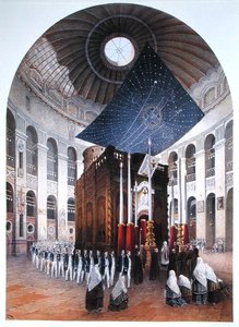 聖墳墓教会、パリ提督の「エルサレム土産」の挿絵、ユベール・クレルジェ（1818-99）とジュール・ガイルドロー（1816-98）の彫刻（カラーリトグラフ）。 作： (after) Paris