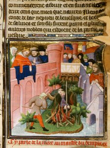 Cott Nero E II pt.2 fol.105 テンプル騎士団のマスターの燃焼、「Les Grandes Chroniques de France」から、1415年頃（ベラム） 作： (and workshop) Boucicaut Master