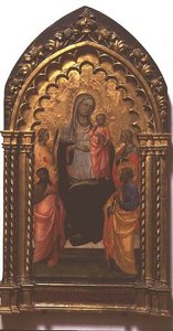 聖人のいるマドンナと子供（パネルにテンペラ 作： (c.1370 1425) Lorenzo Monaco