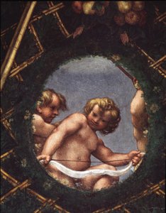 窓の外を眺める天使たち - フレスコ画 作： (c.1489 1534) Correggio