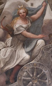 戦車に乗るダイアナ 作： (c.1489 1534) Correggio