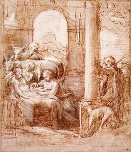 PD.119-1961 《キリスト降誕》 1522年頃 （ペン・インク、ウォッシュ、チョーク） 作： (c.1489 1534) Correggio
