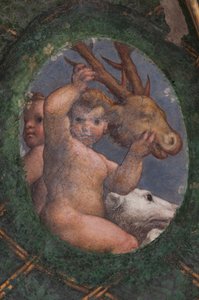 Putti、犬と鹿、詳細 作： (c.1489 1534) Correggio