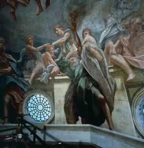 アントニオ・アレグリ・ダ・コレッジョ（1489-1534）によるパルマ大聖堂のドームのフレスコ画の細部に描かれた使徒の像 作： (c.1489 1534) Correggio