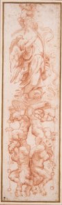 ヴォールトのリブのグロテスクな装飾（白紙に赤チョーク 作： (c.1489 1534) Correggio