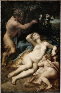 ジュピターとアンティオペ（またはキューピッドとサテュロスのいるヴィーナス）（油彩・キャンバス 作： (c.1489 1534) Correggio