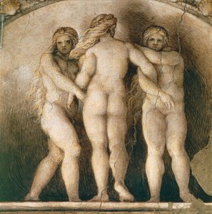 三つの運命のルネット、聖パウロの間または修道院の間の装飾の細部 作： (c.1489 1534) Correggio
