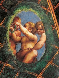 聖パウロの間または修道院の間の装飾の細部、ケルブ付き卵形 作： (c.1489 1534) Correggio