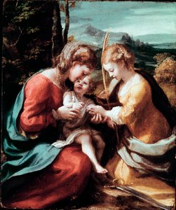 アレクサンドリアの聖カタリナの神秘的な結婚」 アントニオ・アレグリ（通称：コレッジ 1489-1534）の絵画 1520年頃 Sun.28,5x23,5 cm ナポリのカポディモンテ美術館 作： (c.1489 1534) Correggio