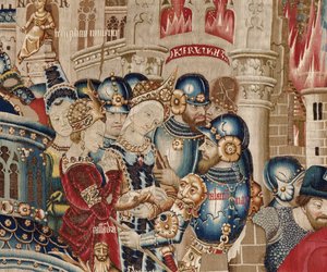トロイア戦争：トロイの破壊、1470年頃（タペストリー） 作： (fl.1450 75) Master of Coetivy