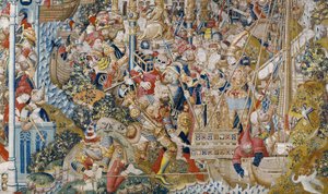 トロイア戦争：ヘレンのレイプ、1470年頃（タペストリー） 作： (fl.1450 75) Master of Coetivy