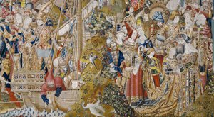 トロイア戦争：ヘレンのレイプ、1470年頃（タペストリー） 作： (fl.1450 75) Master of Coetivy