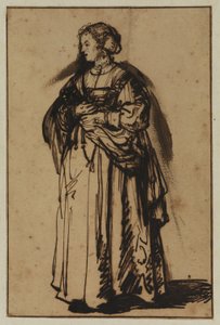 両手に花を持って立つ画家の妻サスキア 作： (workshop of) Rembrandt Harmensz. van Rijn