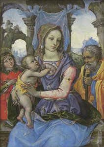 聖ヨセフと天使のマドンナと子供、1490年頃（キャンバスからテンペラ、木から移した） 作： 1476 1524 Capponi