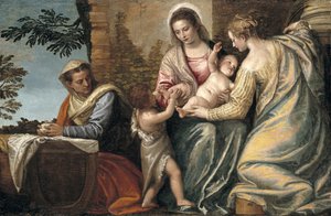 聖エリザベス、洗礼者聖ヨハネ、聖ジャスティナとのマドンナと子供、1565-70 作： Paolo Veronese