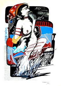 G.C.リッカルディ《白鳥とレダ》1974年、紙張り、50x70、イタリア。