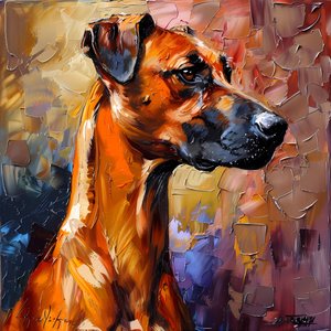 抽象的なローデシアンリッジバック犬の絵画、壁の装飾、キャンバスのプリント 作： F. Abderrahim