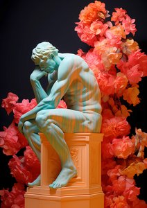 花のデコパージュの思想家像, キャンバス ポスター, 壁掛けアート プリント 作： F. Abderrahim