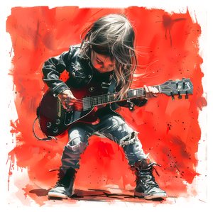 子供がロックギターを弾く, 音楽 絵画 販売, キャンバスのアート プリント 作： F. Abderrahim