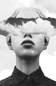 紙コラージュアート、雲と抽象的な女性の肖像画、オンラインキャンバスアートプリント 作： F. Abderrahim