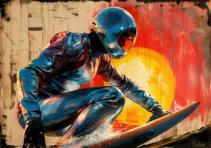 サーファーの絵画、レトロ映画のポスター、壁の装飾、オンデマンドのアートプリント 作： F. Abderrahim