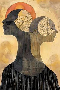 グスタフ・クリムトのスタイルで描かれた二人の少女の絵画、具象的な壁掛けアートプリント 作： F. Abderrahim