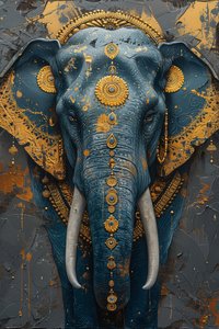 抽象画の壮大な青いインド象 モダンな壁掛け用アートプリント デコレーション 作： F. Abderrahim