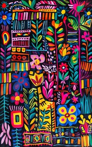 オンデマンド印刷 : 寝室の壁の装飾のための鮮やかな色の素朴な芸術絵画 作： F. Abderrahim