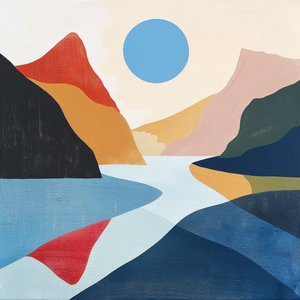 湖の眺め 抽象的な風景 幾何学的な形状 ミニマリスト 壁装飾用 作： F. Abderrahim