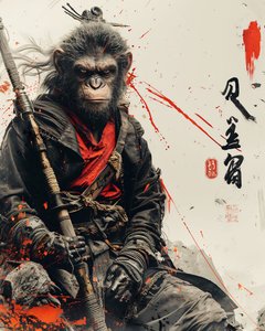 装飾的な漫画ポスター＆ウォールアートプリント：猿侍マンガ
